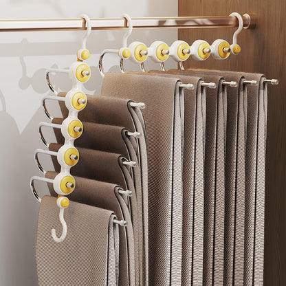 Pants Hangers Closet Storage Pack of 2. Space Saving 5 in 1 Foldable Hangers