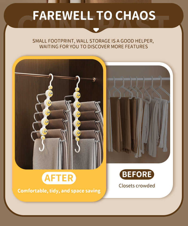 Pants Hangers Closet Storage Pack of 2. Space Saving 5 in 1 Foldable Hangers