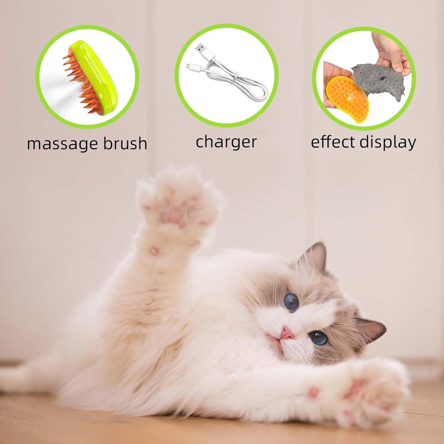 Cat Steamy Brush,3 In1 Spray Cat Brush,Self Cleaning Steamy Cat Brush