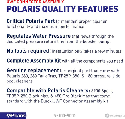 Polaris Genuine Parts 9-100-9001 Universal Wall Fitting Connector Assembly Replacement for Auto Pressure-Side Pool Cleaners Vac-Sweep 280, 380, 3900