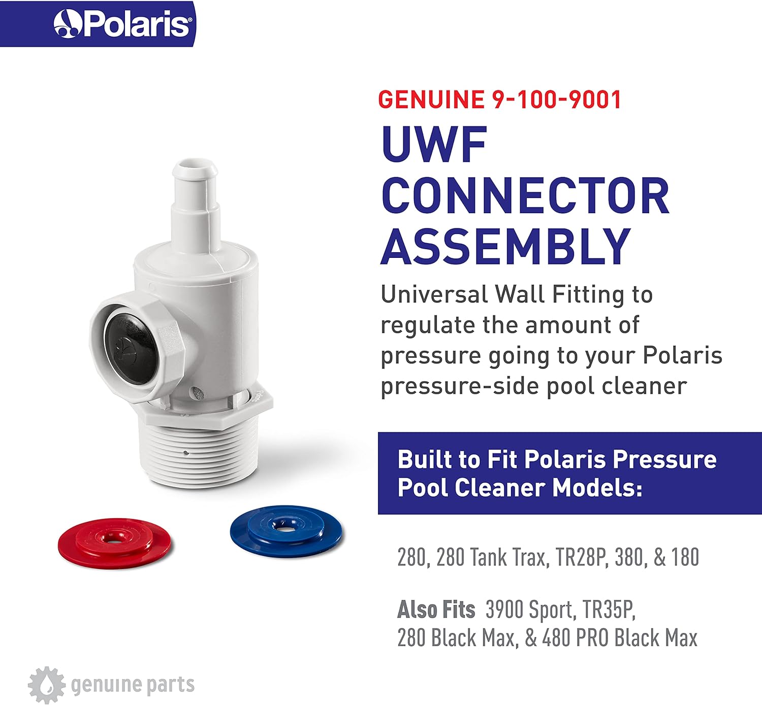 Polaris Genuine Parts 9-100-9001 Universal Wall Fitting Connector Assembly Replacement for Auto Pressure-Side Pool Cleaners Vac-Sweep 280, 380, 3900