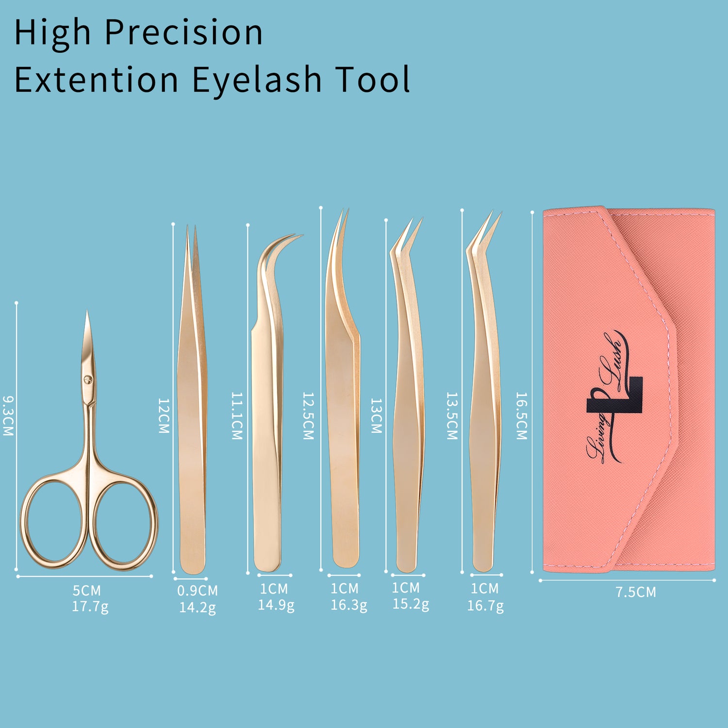 6 Pcs Eyelash Tweezers Set, Cuticle Scissor for Professional &amp; Personal Use(Gold Plated)