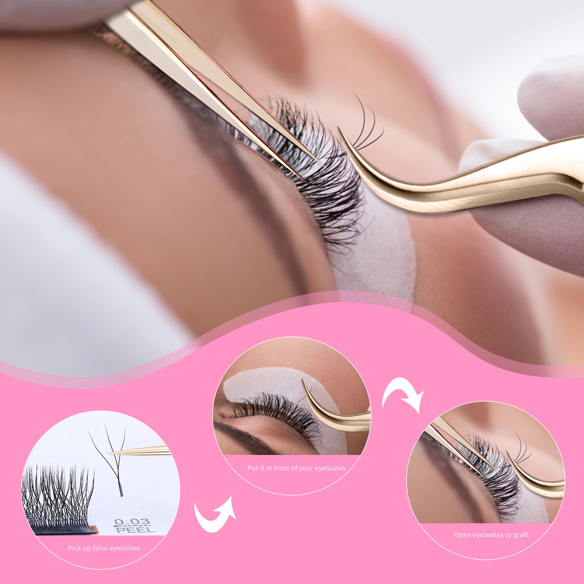 6 Pcs Eyelash Tweezers Set, Cuticle Scissor for Professional &amp; Personal Use(Gold Plated)